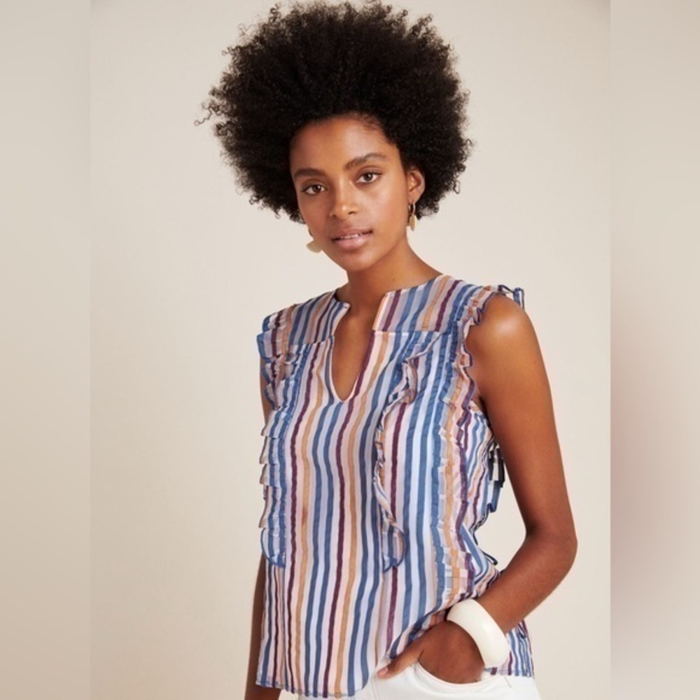 Anthropologie Maeve Elisabetta Ruffled Blouse Size 10